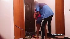 Play Ebony Cleaner Gives Blowjob to Weak-Endowed Man